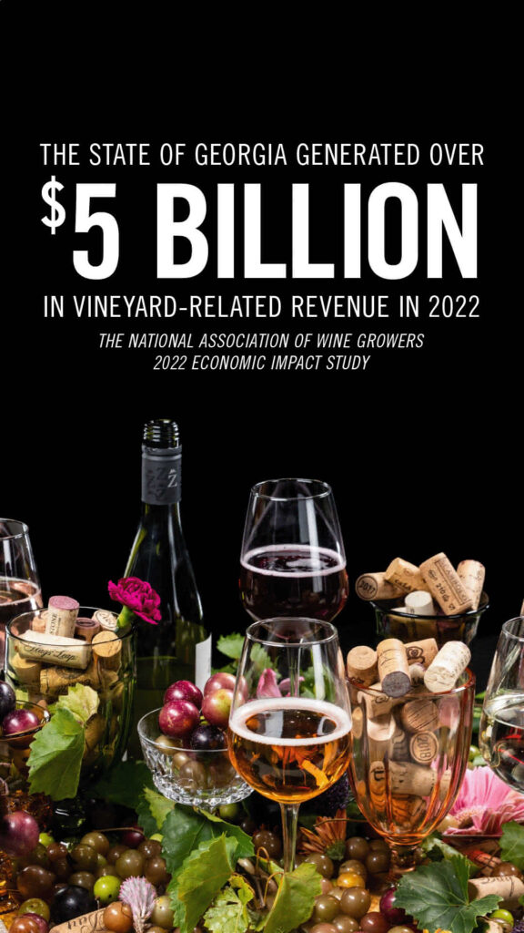 The State of Georgia generated over $5 billion in vineyard-related revenue in 2022 (The National Association of Wine Growers 2022 Economic Impact Study)